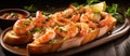 Shrimp on bread, a delicious Californiastyle pizza ingredient Royalty Free Stock Photo