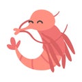 Shrimp Character as Aquatic Mammal with Funny Face Vector Illustration