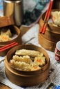 Shrimp Chinese Steamed Dumpling Dim Sum with Sauce Royalty Free Stock Photo