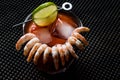 Shrimp Cocktail with red sauce, lime and ice. Royalty Free Stock Photo