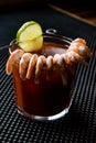 Shrimp Cocktail with red sauce, lime and ice. Royalty Free Stock Photo