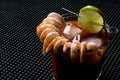 Shrimp Cocktail with red sauce, lime and ice. Royalty Free Stock Photo