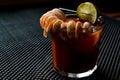 Shrimp Cocktail with red sauce, lime and ice. Royalty Free Stock Photo