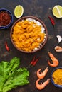 Shrimp in curry sauce with rice. View from above. Royalty Free Stock Photo