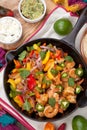 Shrimp Fajitas In Cast Iron Skillet Royalty Free Stock Photo