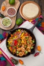 Shrimp Fajitas In Cast Iron Skillet Royalty Free Stock Photo