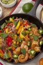 Shrimp Fajitas In Cast Iron Skillet Royalty Free Stock Photo