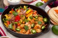 Shrimp Fajitas In Cast Iron Skillet Royalty Free Stock Photo