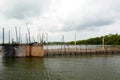 Shrimp farming barrier. Madu ganga wetlands. Balapitiya. Sri Lanka