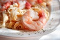 Shrimp Fettuccine Alfredo Close Up Royalty Free Stock Photo