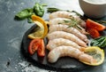 shrimp fresh or shrimp raw on dark board Royalty Free Stock Photo