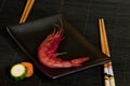 Shrimp with fresh red chopsticks Japanese Royalty Free Stock Photo
