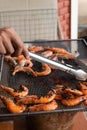 Shrimp from freshwater on stove Grill