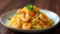 Shrimp Fried Rice Garnished with Vegetables and Herbs Royalty Free Stock Photo