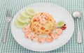 Shrimp fried rice on white plate Royalty Free Stock Photo