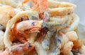 shrimp fried in the takeaway of fish specialty Royalty Free Stock Photo