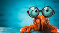 Shrimp in glasses on a blue strong background. Business Concept. Generative AI