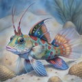 Symbiotic Harmony Shrimp Goby and Shrimp on the Sandy Ocean Floor Royalty Free Stock Photo