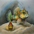 The Colorful Shrimp Goby Perched on the Sandy Ocean Floor with its Partner Royalty Free Stock Photo