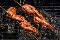 shrimp grilled bbq seafood on stove, food Royalty Free Stock Photo