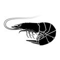 The shrimp icon. Delicious and healthy delicatessen seafood. Black silhouette of a crustacean isolated on a white background. Royalty Free Stock Photo