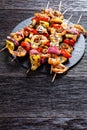 Shrimp Kabobs with charred veggies and pineapple Royalty Free Stock Photo