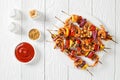 Shrimp Kabobs with charred veggies and pineapple Royalty Free Stock Photo