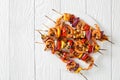 Shrimp Kabobs with charred veggies and pineapple Royalty Free Stock Photo