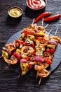 Shrimp Kabobs with charred veggies and pineapple Royalty Free Stock Photo