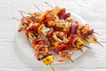 Shrimp Kabobs with charred veggies and pineapple Royalty Free Stock Photo