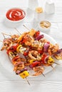 Shrimp Kabobs with charred veggies and pineapple Royalty Free Stock Photo