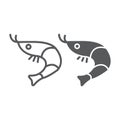 Shrimp line and glyph icon, animal and sea, ocean food sign, vector graphics, a linear pattern on a white background.