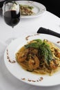 Shrimp and Linguine Fra Diavolo Topped with Fresh
