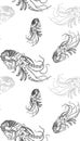 Shrimp lobster oriental japanese chinese vector design seamless pattern