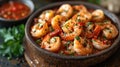 Shrimp in marinade close-up