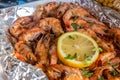 Shrimp meal in a restaurant at Al Mina Market in Abu Dhabi, United Arab Emirate Royalty Free Stock Photo
