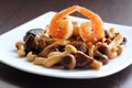 Shrimp and mixed mushroom stire fried. Royalty Free Stock Photo