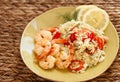 Shrimp and orzo with tomatoes Royalty Free Stock Photo