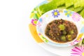 Shrimp Paste Sauce with solanum torvum and cucumber in small dis Royalty Free Stock Photo