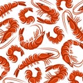 Shrimp pattern background set. Collection icon shrimp. Vector