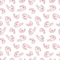 Shrimp pattern. Seafood restaurant cafe or bar background. Ocean food market vector seamless texture