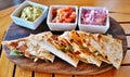 Shrimp quesadillas with guacamole and pico de gallo