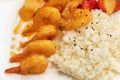 Shrimp with rice on a white plate Royalty Free Stock Photo