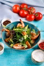 Shrimp salad with fresh herbs, tomatoes, avacado