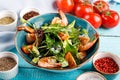 Shrimp salad with fresh herbs, tomatoes, avacado