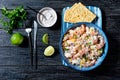 Shrimp salad with sour cream dressing, close-up Royalty Free Stock Photo