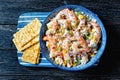 Shrimp salad with sour cream dressing, close-up Royalty Free Stock Photo