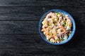 Shrimp salad with sour cream dressing, close-up Royalty Free Stock Photo