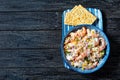 Shrimp salad with sour cream dressing, close-up Royalty Free Stock Photo