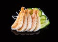 Shrimp sashimi over black background